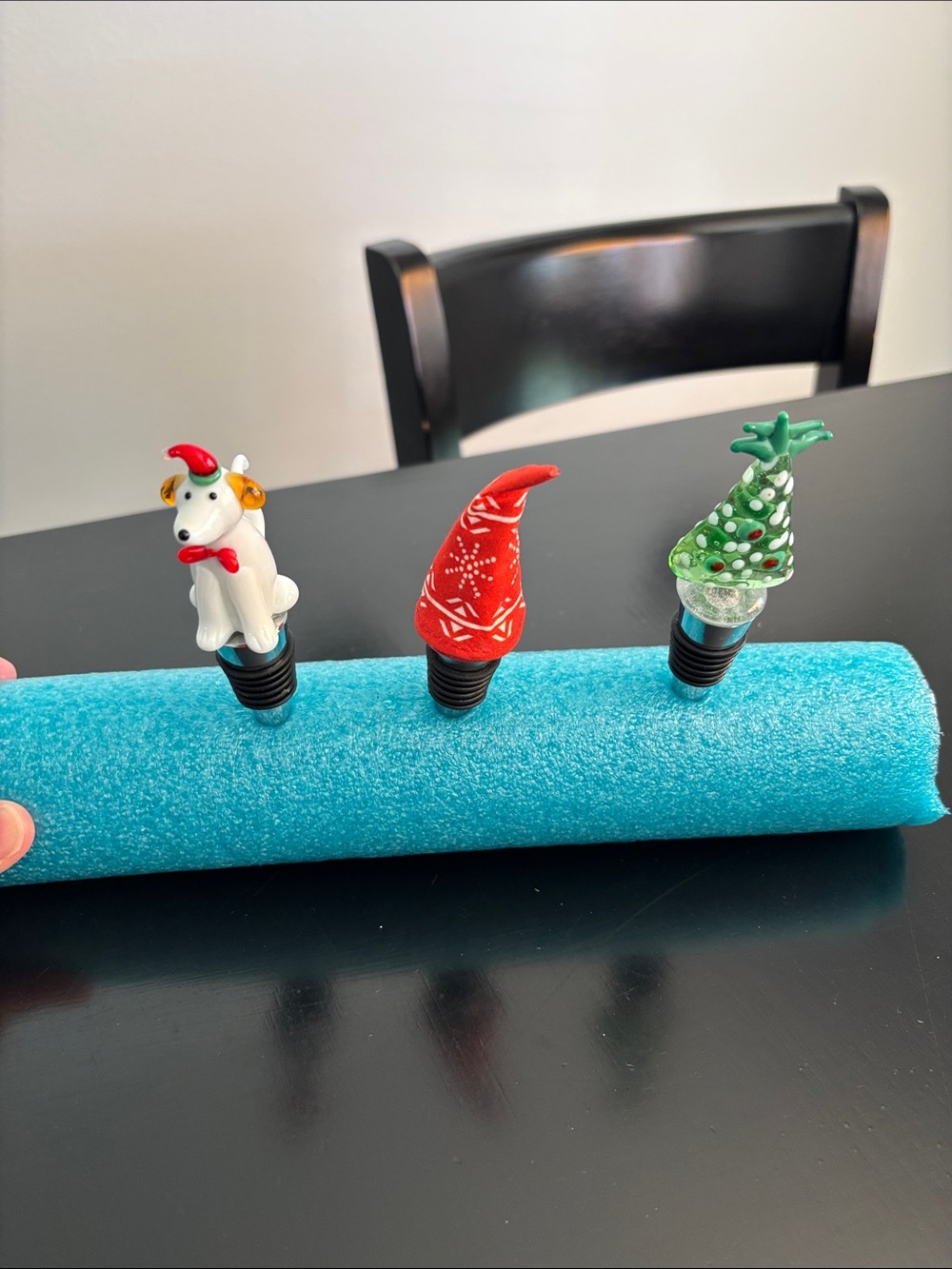 Festive Glass Bottle Stopper Trio - White, Red, Green